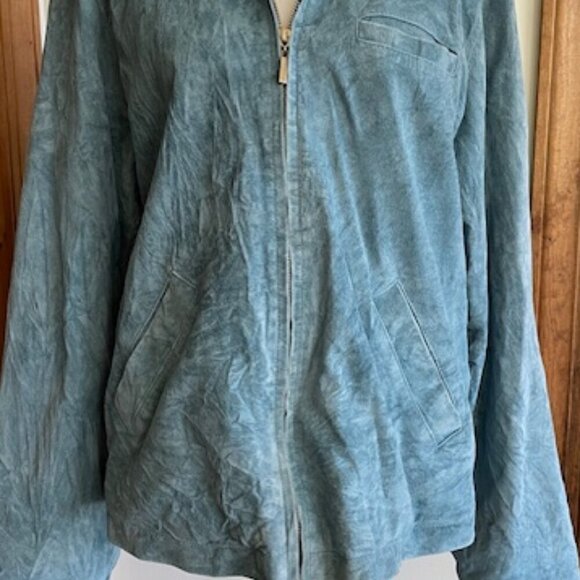 ATELIER By B. Thomas Blue Suede Leather Zip Jacket Large - Picture 6 of 17